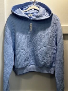 NWT OFFLINE By Aerie Coffee Run Cropped Hoodie Sweatshirt Quilted Lt Blue Sz S